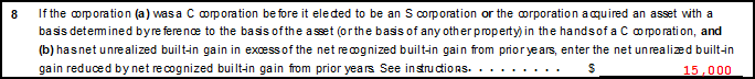 Image of line 8 on page 2 of Form 1120-S